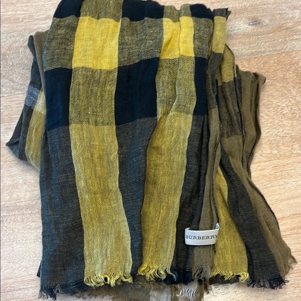 Burberry Yellow and Black Plaid Scarf